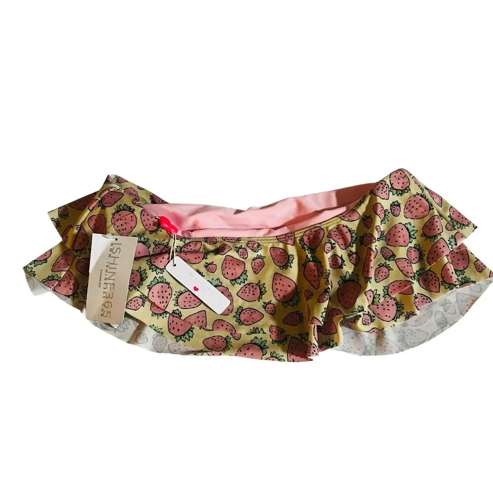 Lolli Strawberry Print Ruffle Strapless Bikini Top Size M Medium NWT